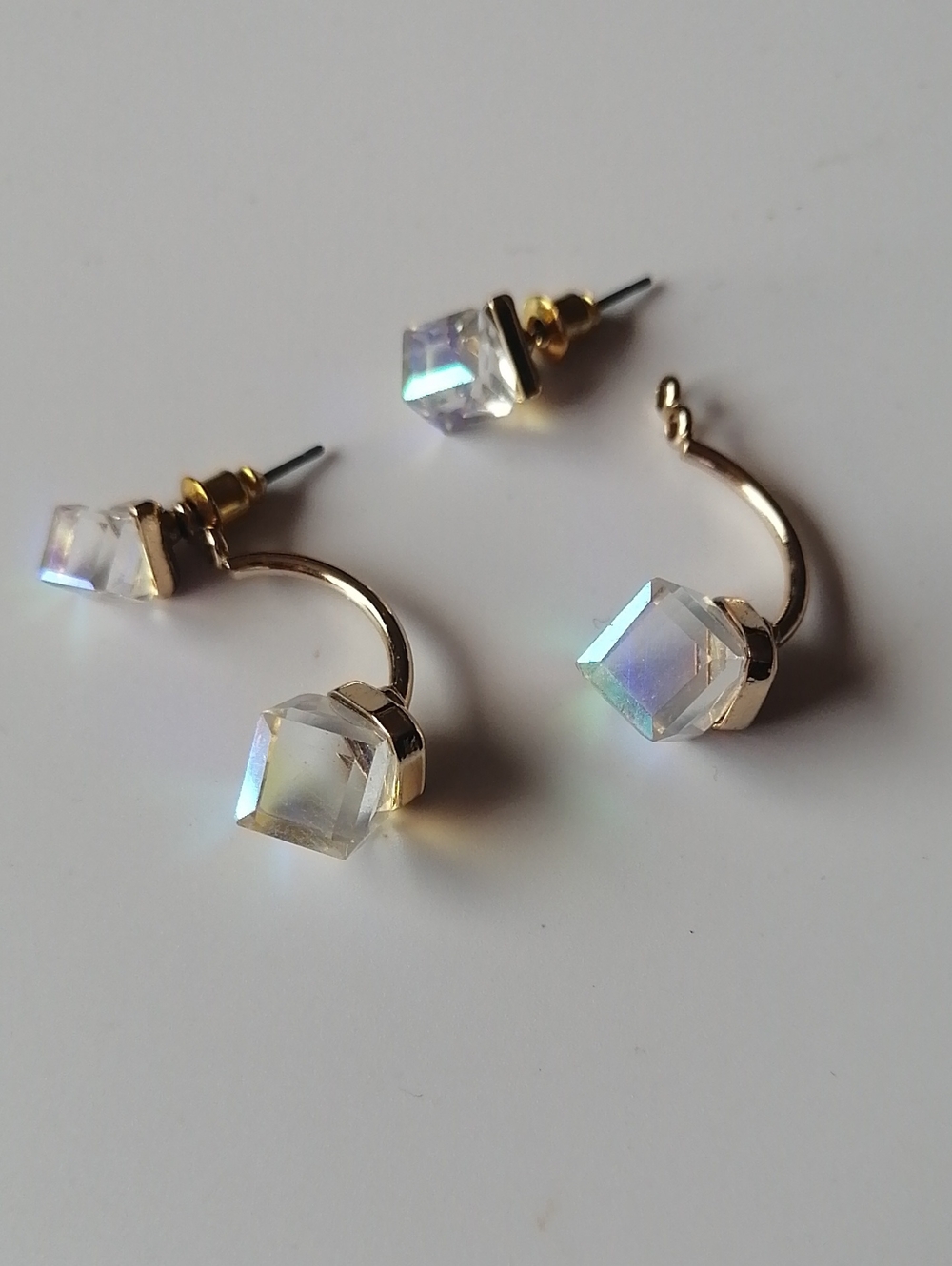 2-in-1 Goldtone Teardrop Cube Faux Crystal Jacket Earrings Clear Iridescent